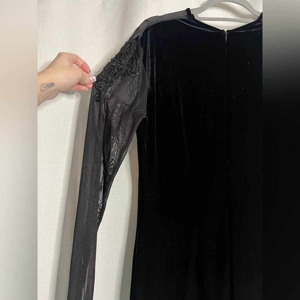 Vintage Black Velvet Beaded Evening Dress 12 - Picture 7 of 14